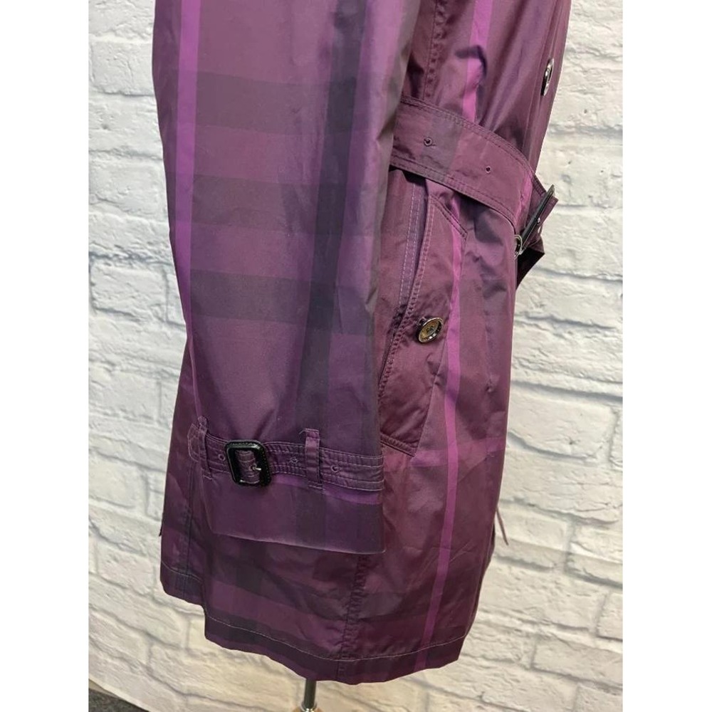 Burberry Brit Raincoat Womens 8 Purple Excellent Mega Check Trench Coat - Picture 3 of 4
